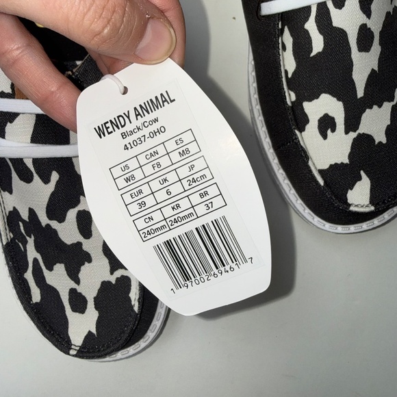 HEY DUDE New $65 Womens 8 Black White Wendy Animal Cow Print Causal Shoes Box#49 - Picture 2 of 6